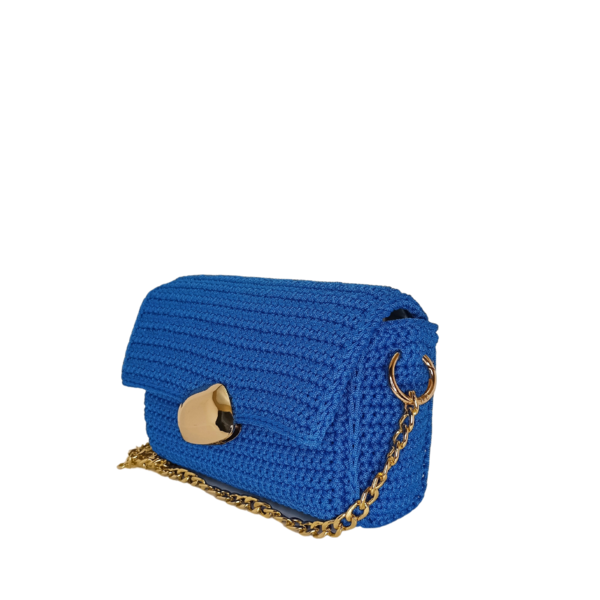 Βραδινή πλεκτή τσάντα με χρυσές λεπτομέρειες, μπλε - νήμα, clutch, ώμου, πλεκτές τσάντες, βραδινές - 2