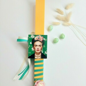 Χειροποίητη φυτική λαμπάδα Frida Kahlo - κορίτσι, λαμπάδες, frida kahlo, για ενήλικες - 2