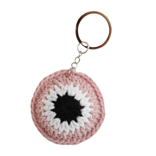 Πλεκτό ματάκι μπρελόκ 6 εκ. evil eye ροζ δωρο για νεογέννητο - κορίτσι, μάτι, evil eye, πλεκτά, φυλαχτά