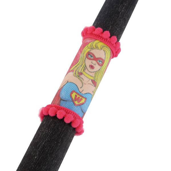 Αρωματική λαμπάδα "Super Woman" μαύρη κυλινδρική ξυστή, 20cm - κορίτσι, λαμπάδες, για ενήλικες, για εφήβους - 2