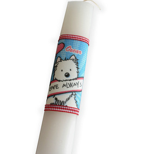 Λαμπάδα για κατοικίδια Westie Pet Collection boy λευκή oval 20cm - λαμπάδες, προσωποποιημένα