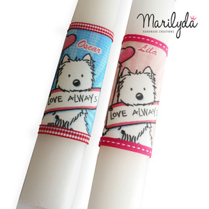 Λαμπάδα για κατοικίδια Westie Pet Collection boy λευκή oval 20cm - λαμπάδες, προσωποποιημένα - 4