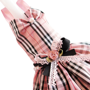 Λαμπάδα με μεταξωτό φόρεμα ροζ "Burberry" λευκό κερί 40cm - κορίτσι, λαμπάδες - 2