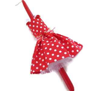 Λαμπάδα με φόρεμα κόκκινο πουά "Νταϊάνα" κόκκινο κερί 40cm - κορίτσι, λαμπάδες - 2