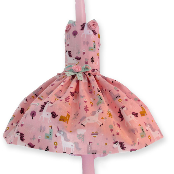 Λαμπάδα με βαμβακερό φόρεμα "Unicorn" με ροζ κερί 40cm - κορίτσι, λαμπάδες, μονόκερος, για παιδιά