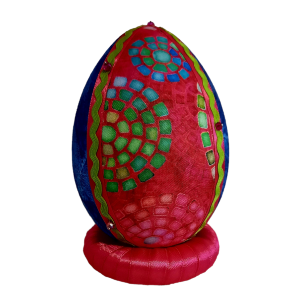 Χειροποίητο Πασχαλινό αυγό από βαμβακερό ύφασμα σε αποχρώσεις του μπλε και ροζ. Υψος 14 cm - διακοσμητικά, πασχαλινά αυγά διακοσμητικά, πασχαλινά δώρα, διακοσμητικό πασχαλινό