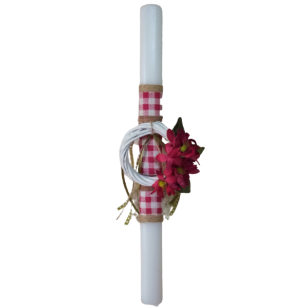 Λαμπάδα λευκή οβάλ με ξύλινο ανοιξιάτικο στεφανάκι ( 38 χ 3 εκ. ) - κορίτσι, λουλούδια, λαμπάδες, για ενήλικες, για εφήβους - 3