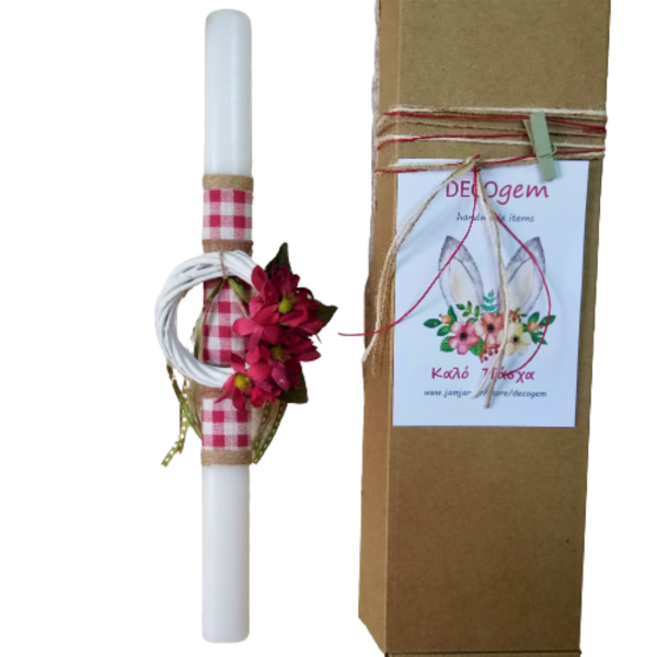 Λαμπάδα λευκή οβάλ με ξύλινο ανοιξιάτικο στεφανάκι ( 38 χ 3 εκ. ) - κορίτσι, λουλούδια, λαμπάδες, για ενήλικες, για εφήβους - 4