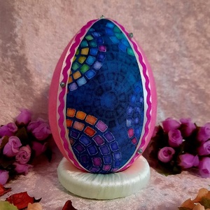 Χειροποίητο Πασχαλινό αυγό από βαμβακερό ύφασμα σε αποχρώσεις του μπλε και ροζ. Υψος 14 cm. - διακοσμητικά, πασχαλινά αυγά διακοσμητικά, πασχαλινά δώρα, διακοσμητικό πασχαλινό - 2