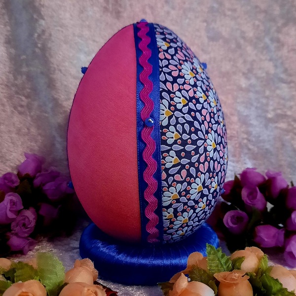 Χειροποίητο Πασχαλινό αυγό από βαμβακερό ύφασμα σε αποχρώσεις του ροζ και μπλε φλοραλ . Υψος 14 cm. - διακοσμητικά, πασχαλινά αυγά διακοσμητικά, πασχαλινά δώρα, διακοσμητικό πασχαλινό - 3