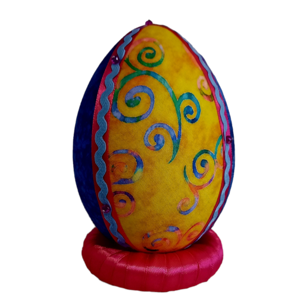 Χειροποίητο Πασχαλινό αυγό από βαμβακερό ύφασμα σε αποχρώσεις του κίτρινου και μπλε . Υψος 14 cm. - διακοσμητικά, πασχαλινά αυγά διακοσμητικά, πασχαλινά δώρα, διακοσμητικό πασχαλινό