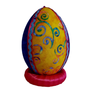 Χειροποίητο Πασχαλινό αυγό από βαμβακερό ύφασμα σε αποχρώσεις του κίτρινου και μπλε . Υψος 14 cm. - διακοσμητικά, πασχαλινά αυγά διακοσμητικά, πασχαλινά δώρα