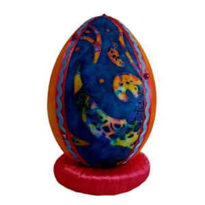 Χειροποίητο Πασχαλινό αυγό από βαμβακερό ύφασμα σε αποχρώσεις του κίτρινου και γαλαζοπράσινο . Υψος 14 cm. - διακοσμητικά, πασχαλινά αυγά διακοσμητικά, πασχαλινά δώρα, διακοσμητικό πασχαλινό