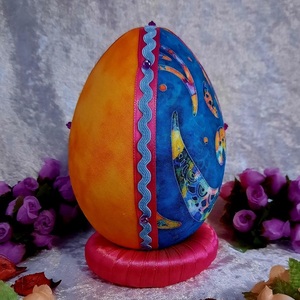 Χειροποίητο Πασχαλινό αυγό από βαμβακερό ύφασμα σε αποχρώσεις του κίτρινου και γαλαζοπράσινο . Υψος 14 cm. - διακοσμητικά, πασχαλινά αυγά διακοσμητικά, πασχαλινά δώρα, διακοσμητικό πασχαλινό - 3