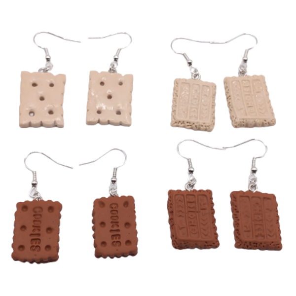 Σκουλαρίκια σε σχήμα μπισκότα από πολυμερικό πηλό (ατσάλι) - πηλός, μικρά, κρεμαστά, γάντζος, φθηνά