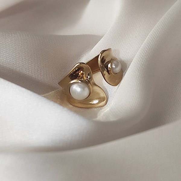 Zoe χρυσό ατσάλινο δαχτυλίδι - γεωμετρικά σχέδια, ατσάλι, με πέρλες, αυξομειούμενα
