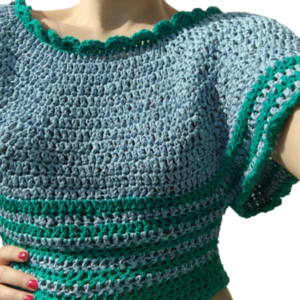 Spring top APRIL (light blue-petrol green) - βαμβάκι, ακρυλικό - 2