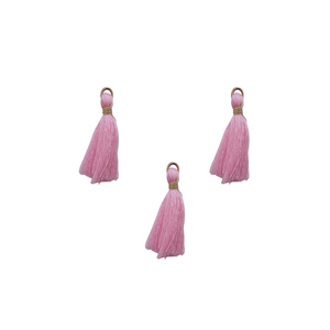 Φούντα βαμβακερή (σετ 12 τμχ) 2.5 cm ροζ με χρυσαφί κρίκο - μαρτυρικά, υλικά κατασκευών