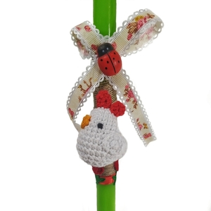 Λαμπάδα με χειροποίητο πλεκτή κοτούλα - κορίτσι, λουλούδια, λαμπάδες, για παιδιά, ζωάκια - 3
