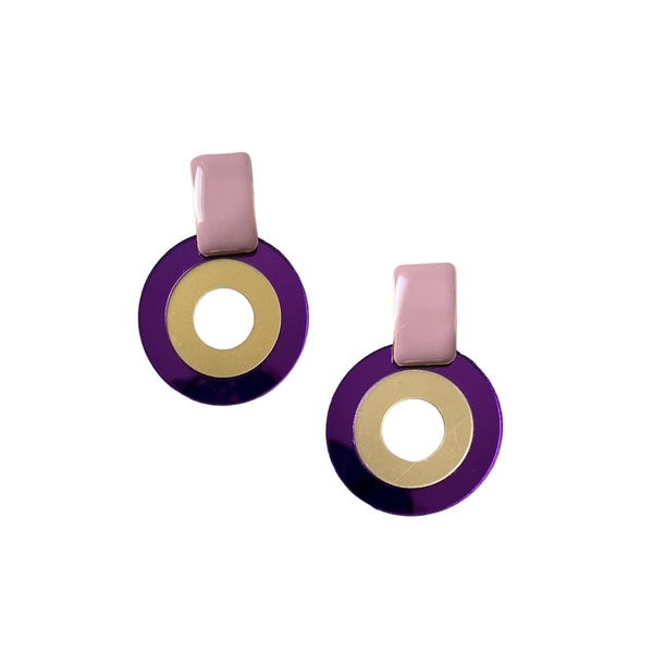 Σκουλαρίκια γεωμετρικά σε μωβ χρώμα - μικρά, plexi glass, κρεμαστά, καρφάκι