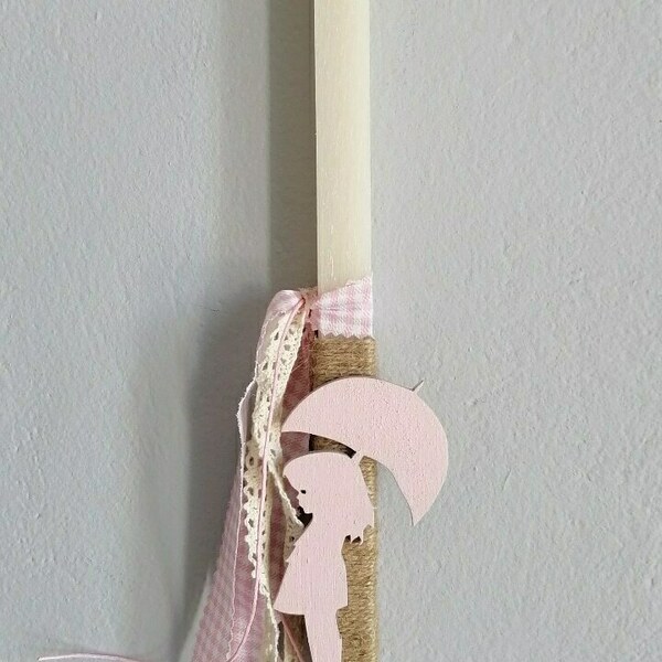 Λαμπάδα με ξύλινο μαγνητάκι "κορίτσι με ομπρέλα" - κορίτσι, για ενήλικες, για εφήβους - 4