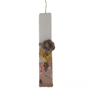 Αρωματική πασχαλινή λαμπάδα 20 εκ. με floral ύφασμα και plexiglass καρδιά νονά - κορίτσι, λαμπάδες, νονά, για ενήλικες, προσωποποιημένα - 2