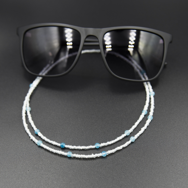 Λεπτή, λευκή αλυσίδα γυαλιών με ημιπολύτιμους λίθους Χαλκηδόνιος - ημιπολύτιμες πέτρες, αλυσίδες, αλυσίδα γυαλιών - 3