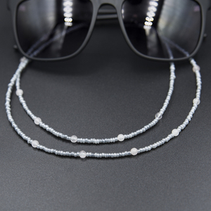 Λεπτή, γκρι αλυσίδα γυαλιών με ημιπολύτιμους λίθους Ροζ Χαλαζίας - ημιπολύτιμες πέτρες, αλυσίδες, αλυσίδα γυαλιών, κορδόνια γυαλιών - 3
