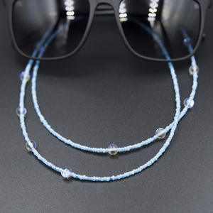 Λεπτή, γαλάζια αλυσίδα γυαλιών με λαμπερούς κρυστάλλους - αλυσίδες, κρύσταλλα, αλυσίδα γυαλιών, κορδόνια γυαλιών - 3