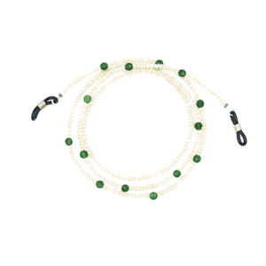 Λεπτή, μπεζ αλυσίδα γυαλιών με ημιπολύτιμους λίθους πράσινος νεφρίτης Jade - ημιπολύτιμες πέτρες, αλυσίδες, αλυσίδα γυαλιών, κορδόνια γυαλιών