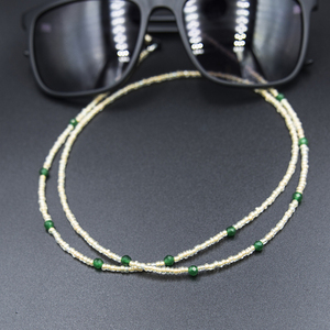 Λεπτή, μπεζ αλυσίδα γυαλιών με ημιπολύτιμους λίθους πράσινος νεφρίτης Jade - ημιπολύτιμες πέτρες, αλυσίδες, αλυσίδα γυαλιών, κορδόνια γυαλιών - 3