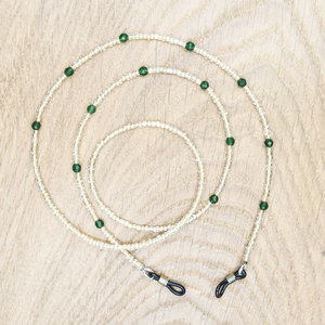 Λεπτή, μπεζ αλυσίδα γυαλιών με ημιπολύτιμους λίθους πράσινος νεφρίτης Jade - ημιπολύτιμες πέτρες, αλυσίδες, αλυσίδα γυαλιών, κορδόνια γυαλιών - 4