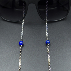 Ατσάλινη αλυσίδα γυαλιών με μπλε χάντρες Λάπις Λαζούλι - αλυσίδες, αλυσίδα γυαλιών, κορδόνια γυαλιών - 3
