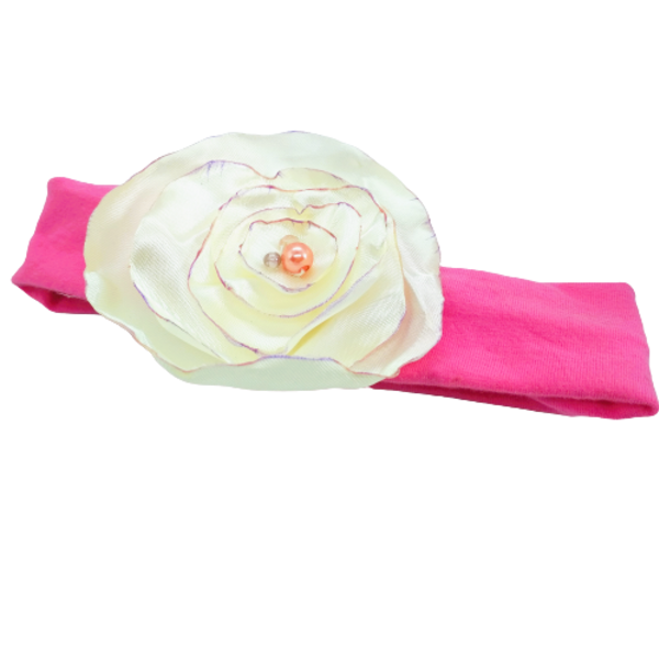 Λαμπάδα ροζ για κορίτσι με κορδέλα για τα μαλλιά με εκρού σατέν λουλούδι - κορίτσι, λουλούδια, λαμπάδες, για παιδιά - 4