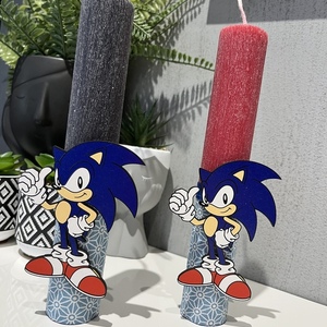 Πασχαλινή λαμπάδα Sonic - λαμπάδες, για παιδιά, με ξύλινο στοιχείο - 2