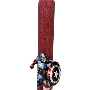 Πασχαλινή λαμπάδα Captain America - αγόρι, λαμπάδες, για παιδιά, με ξύλινο στοιχείο
