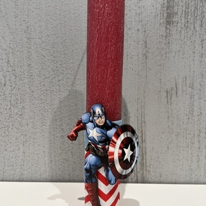 Πασχαλινή λαμπάδα Captain America - αγόρι, λαμπάδες, για παιδιά, με ξύλινο στοιχείο - 3