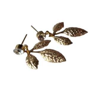 "Golden Leaf Studs" σκουλαρίκια καρφωτά - ασήμι, καρφωτά, μικρά, πέρλες, καρφάκι