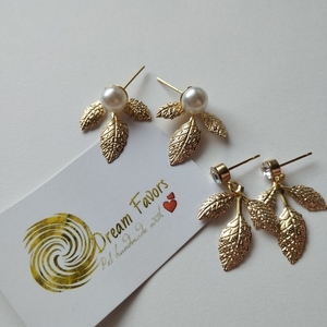 "Golden Leaf Studs" σκουλαρίκια καρφωτά - ασήμι, καρφωτά, μικρά, πέρλες, καρφάκι - 2