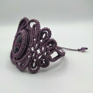 Violet Bracelet - ημιπολύτιμες πέτρες, μακραμέ, boho, χεριού, αυξομειούμενα - 2