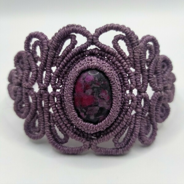 Violet Bracelet - ημιπολύτιμες πέτρες, μακραμέ, boho, χεριού, αυξομειούμενα - 3