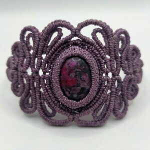 Violet Bracelet - ημιπολύτιμες πέτρες, μακραμέ, boho, χεριού, αυξομειούμενα - 3