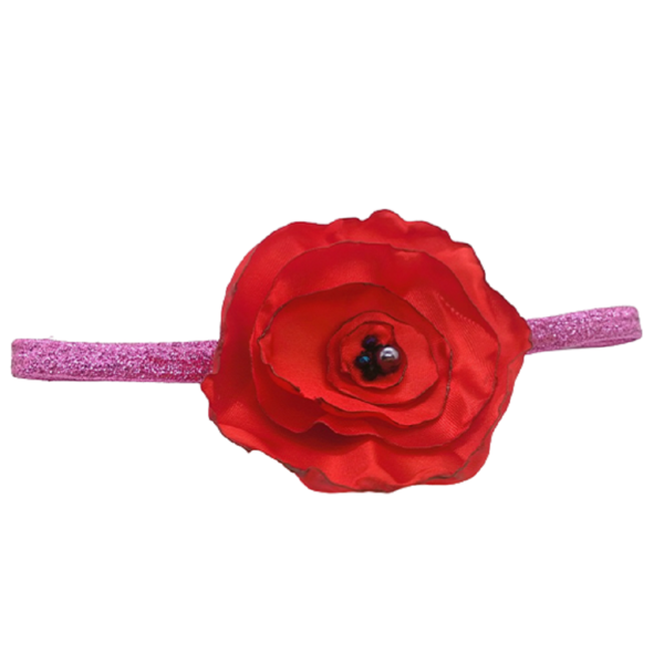 Λαμπάδα για κορίτσι με κορδέλα Lurex για τα μαλλιά στολισμένη με Κόκκινη σατέν λουλούδι - κορίτσι, λουλούδια, λαμπάδες, για παιδιά, για εφήβους - 2