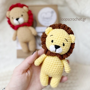 Πλεκτό κουκλάκι λιοντάρι με φορμάκι μικρό amigurumi 16 εκ. κίτρινο καφέ - λούτρινα, λιοντάρι, amigurumi, πλεκτά - 2