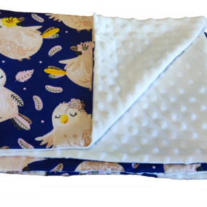 Βρεφική κουβέρτα διπλής όψεως minky singing owls - κουκουβάγια, δώρο για βάφτιση, κουβέρτες