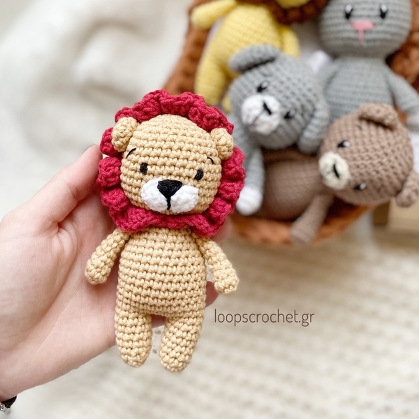 Πλεκτό κουκλάκι λιοντάρι μικρό amigurumi 16 εκ. κίτρινο καφέ μπεζ κοκκινο - λούτρινα, λιοντάρι, amigurumi, πλεκτά - 4