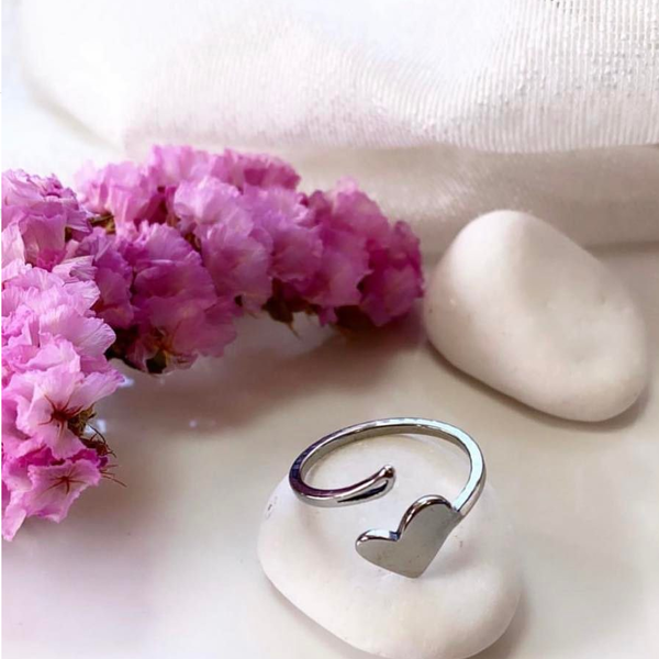 Ατσάλινο δαχτυλίδι - Ανθή (ασημί) - καρδιά, ατσάλι, αυξομειούμενα, φθηνά - 2