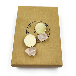 Σκουλαρίκια με ροζ κουάρτζ - ημιπολύτιμες πέτρες, ορείχαλκος, κρεμαστά, μεγάλα, καρφάκι - 2