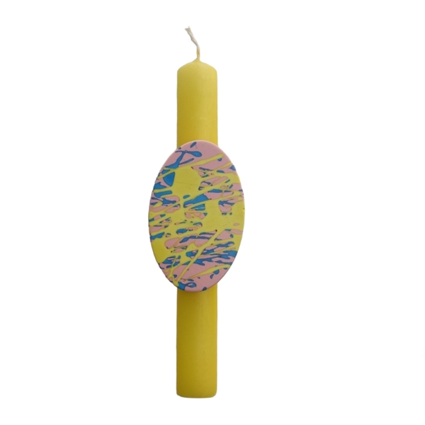 Αρωματική κίτρινη λαμπάδα 22 cm με διακοσμητικό πολύχρωμο αβγό - λαμπάδες, unisex, για ενήλικες, αρωματικές λαμπάδες