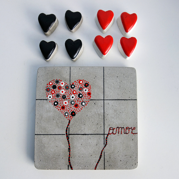 Λαμπάδα ΤΡΙΛΙΖΑ " amor " - ζωγραφισμένα στο χέρι, καρδιά, λαμπάδες, ζευγάρια, τρίλιζα - 2